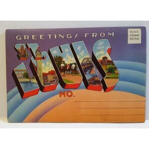 Greetings From St Louis Missouri Unused Large Letter Front Postcard Folder Linen